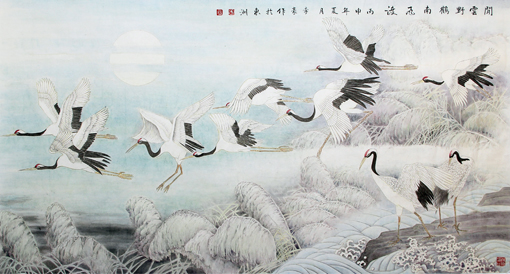 李豪作品5《闲云野鹤》规格：94cmX178cm.售价：180000元