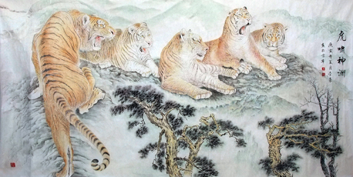 李豪作品6《虎啸神洲》规格：119cmX236cm.售价250000元