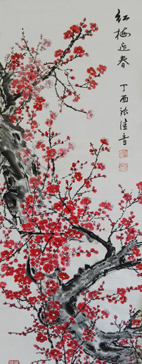 张佳音作品《红梅迎春》尺寸：3平方尺 价格：3000元一平尺