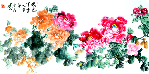 于天忠作品《国色天香》规格：138cmx69cm（价格：每平尺3万元）