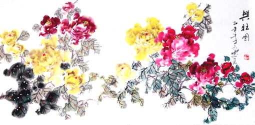 于天忠作品《兴旺图》规格：138cmx69cm（价格：每平尺3万元）