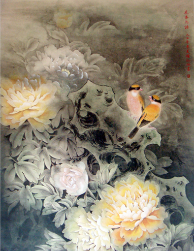 钟松城作品3《花香鸟语》规格：138cmX69cm，售价：每平尺：2000元