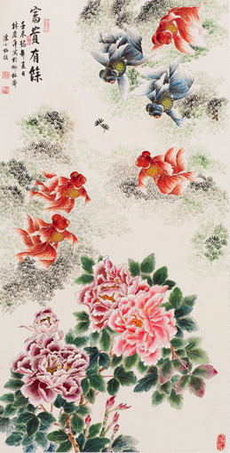 陈长智林庆萍作品《富贵有余 》规格：133cm×66cm （作品润格：每平方尺3万元至5万元）