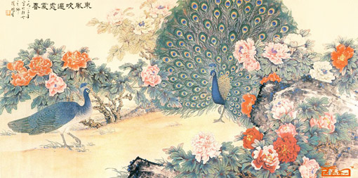 陈鹏同作品工笔画《东风吹遍处处春》规格： 174cmx88cm （价格面议）