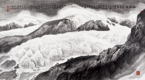 陈鹏同作品《江河源》规格：180cmx97cm(价格面议）